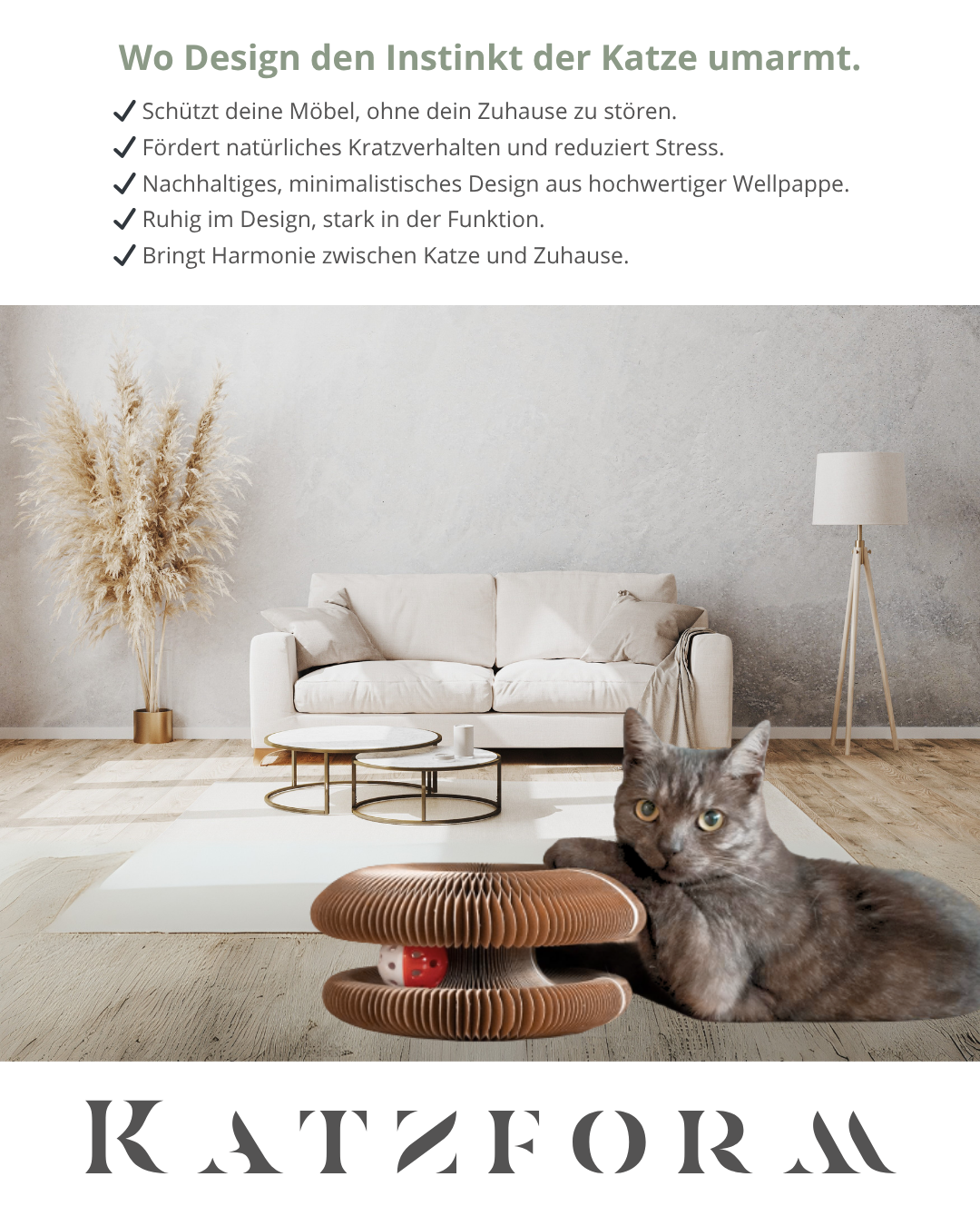 Katzform - Minimalistisches Kratzmöbel für Harmonie zwischen Katze und Zuhause.