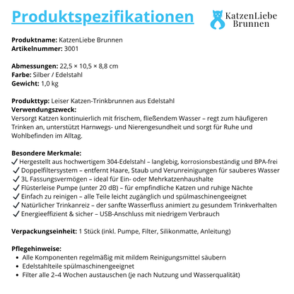 KatzenLiebe Brunnen – leiser Edelstahl-Trinkbrunnen für gesunde & glückliche Katzen