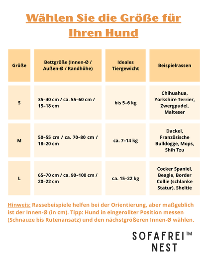 SofaFrei™ Nest – das Donutbett, das Ihr kleiner bis mittelgroßer Hund von selbst wählt.