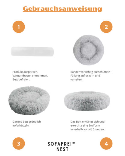 SofaFrei™ Nest – das Donutbett, das Ihr kleiner bis mittelgroßer Hund von selbst wählt.