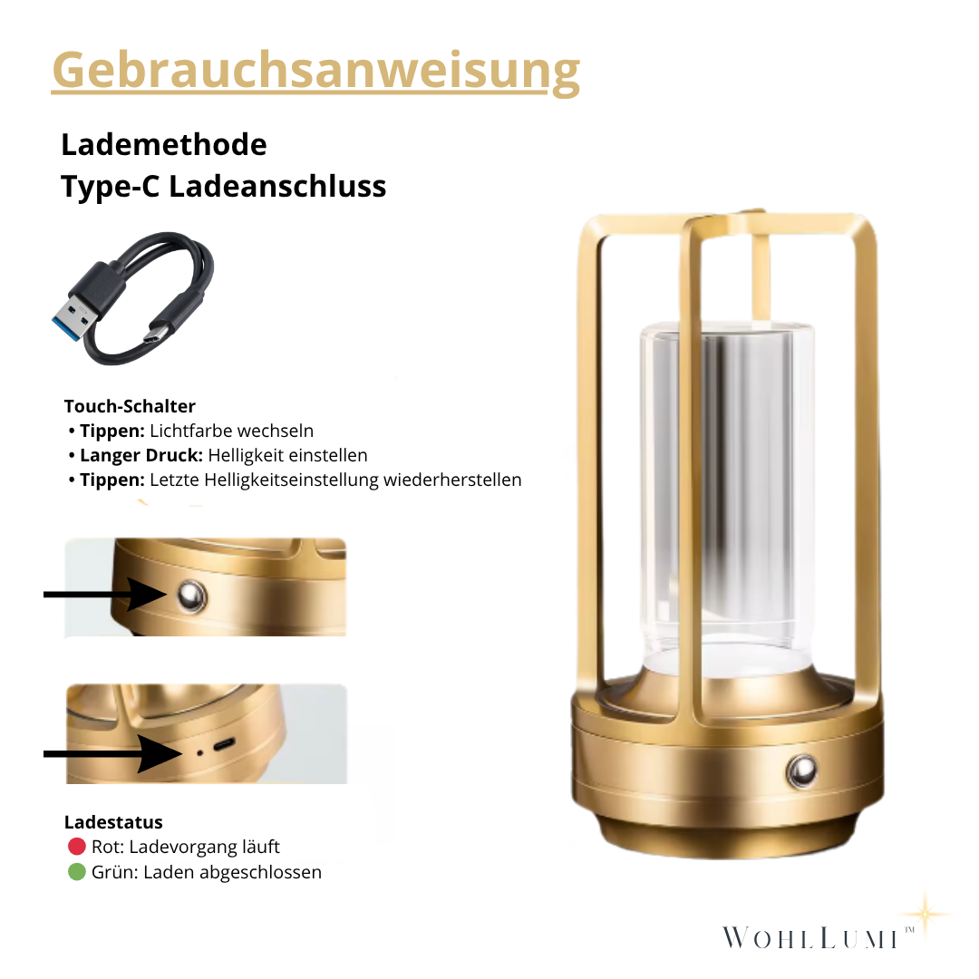 WohlLumi™ – Kristallklare kabellose Tischlampe für sofortige Wohlfühl-Atmosphäre