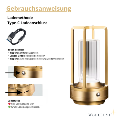 WohlLumi™ – Kristallklare kabellose Tischlampe für sofortige Wohlfühl-Atmosphäre
