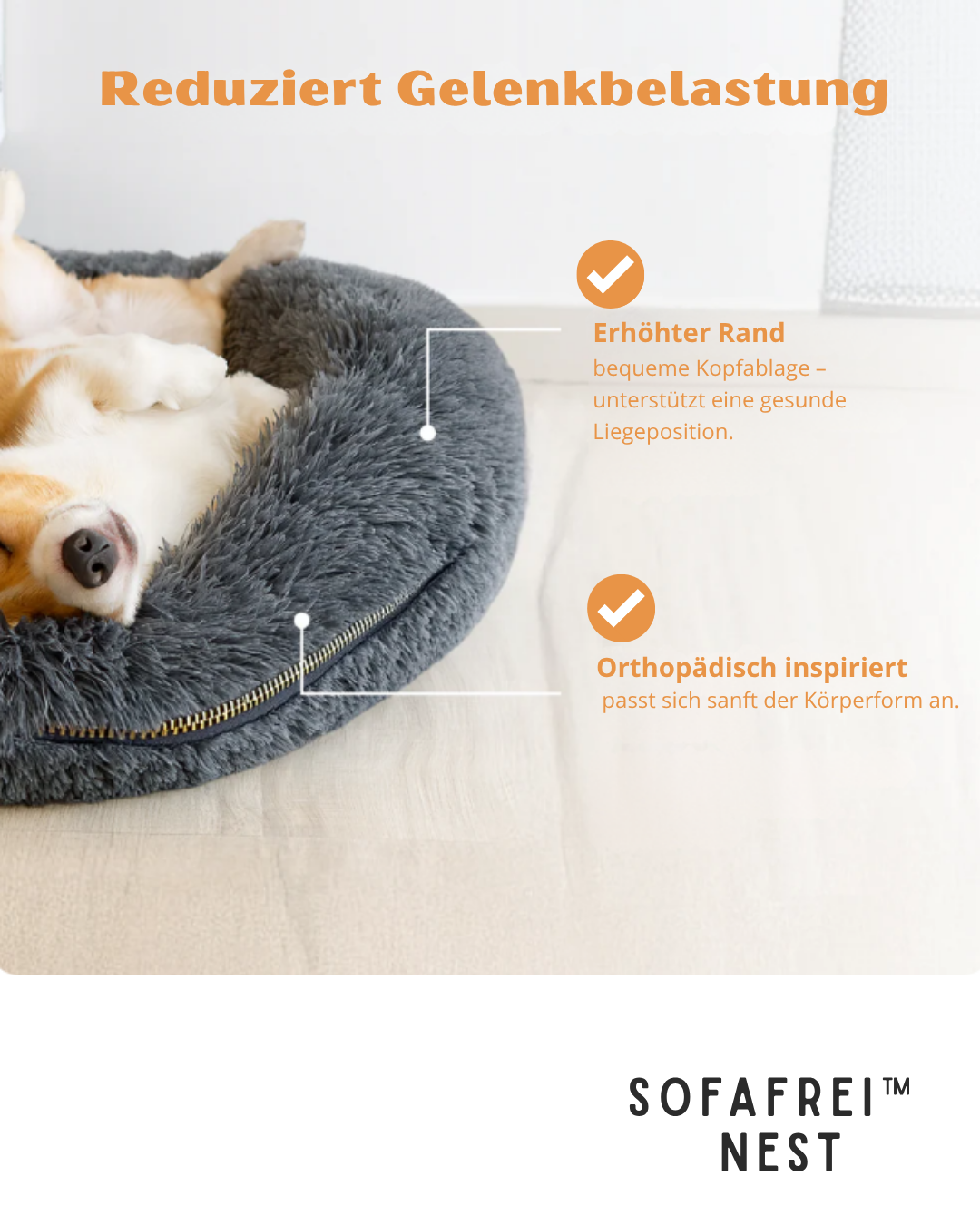 SofaFrei™ Nest – das Donutbett, das Ihr kleiner bis mittelgroßer Hund von selbst wählt.