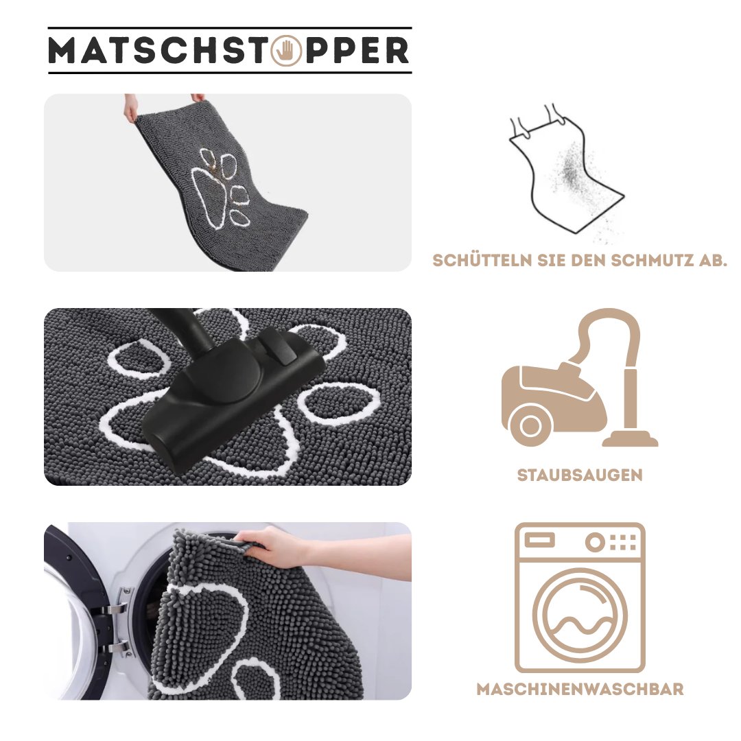 MatschStopper – entwickelt für Hundepfoten und Familienböden.