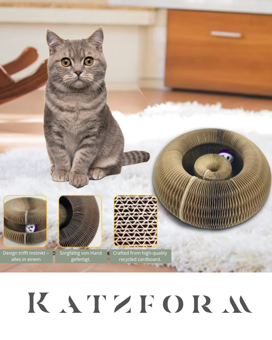 Katzform - Minimalistisches Kratzmöbel für Harmonie zwischen Katze und Zuhause.
