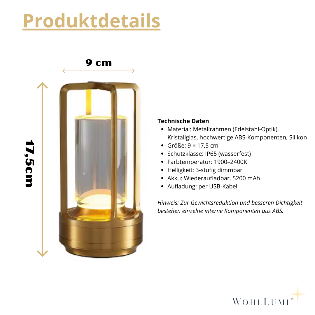 WohlLumi™ – Kristallklare kabellose Tischlampe für sofortige Wohlfühl-Atmosphäre