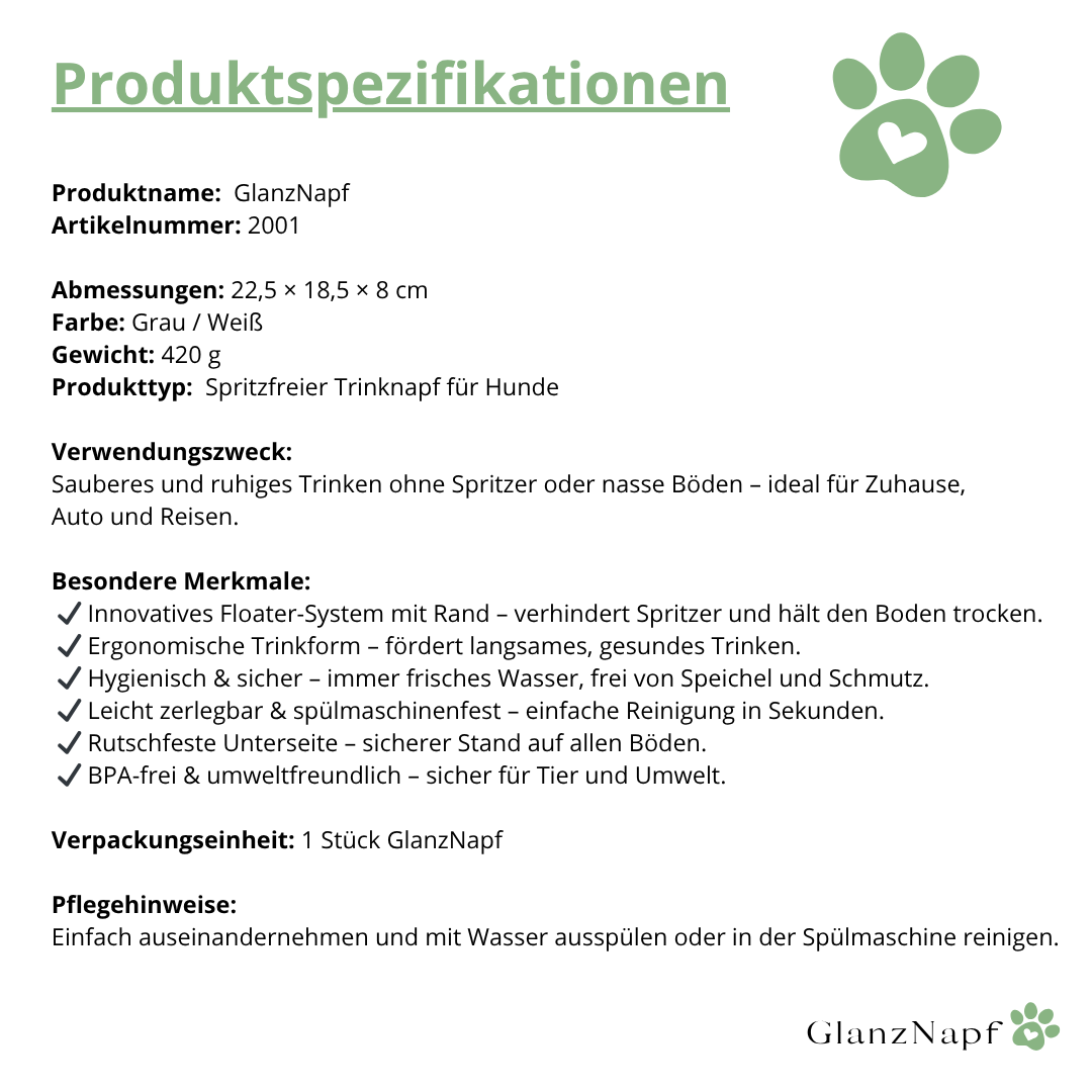 GlanzNapf – Der spritzfreie Trinknapf, der Ihren Boden trocken und Ihren Hund gesund hält.
