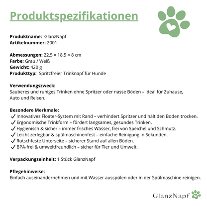 GlanzNapf – Der spritzfreie Trinknapf, der Ihren Boden trocken und Ihren Hund gesund hält.