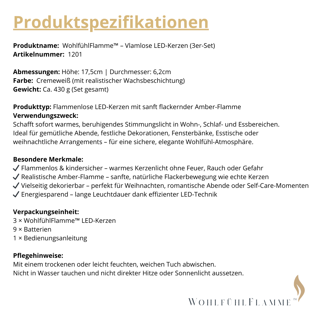 WohlfühlFlamme™ – Vlamlose LED-Kerzen (3er-Set) Zauber bei warmem Kerzenlicht.