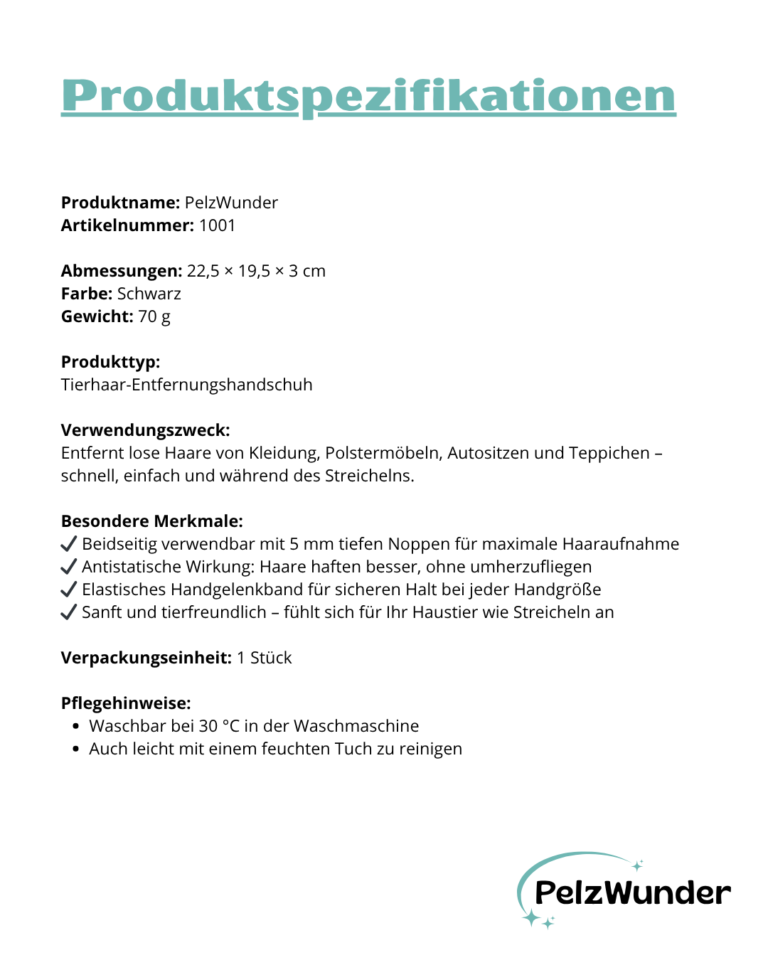 PelzWunder - Elektrostatisch Enthaarungshandschuhe für Haustiere