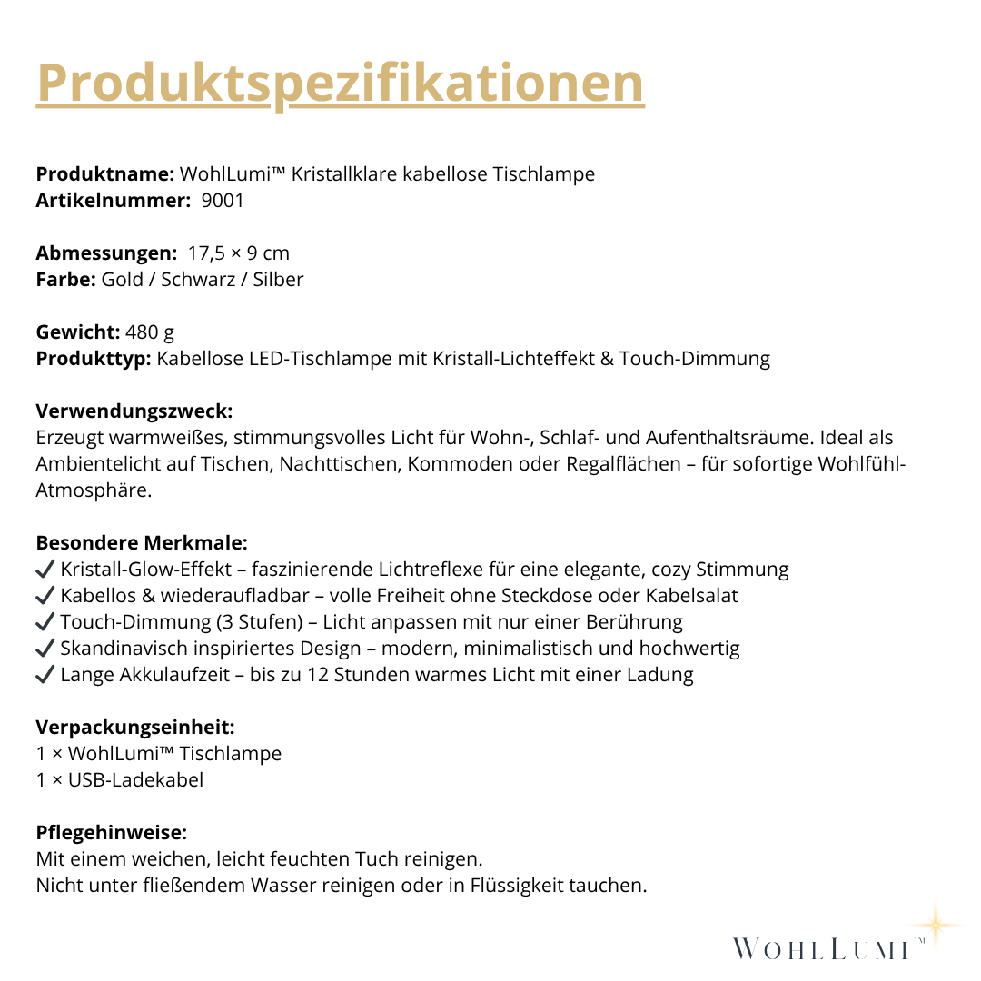 WohlLumi™ – Kristallklare kabellose Tischlampe für sofortige Wohlfühl-Atmosphäre