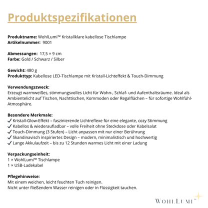 WohlLumi™ – Kristallklare kabellose Tischlampe für sofortige Wohlfühl-Atmosphäre