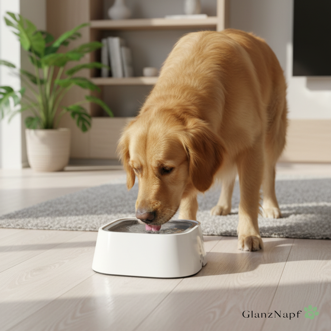 GlanzNapf – Der spritzfreie Trinknapf, der Ihren Boden trocken und Ihren Hund gesund hält.